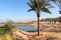 Empty beach on the coast of Red Sea in Jordan Royalty Free Stock Photo