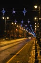 Empty winter street with Christmas decorations Royalty Free Stock Photo