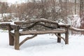 Empty Wood Bench with Snow at Central Park in New York City during the Winter Royalty Free Stock Photo
