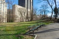 Empty Benches at Central Park in New York City during Spring Royalty Free Stock Photo