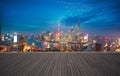 Empty wood floor with bird-eye view at Shanghai bund Skyline