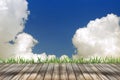 Empty wood floor and cloudy background