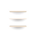 Empty wood shelves on white wall background