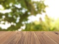 Empty wood surface with backdrop blurred nature background, product display