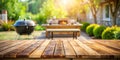 Empty wood table with blur BBQ space for background Royalty Free Stock Photo
