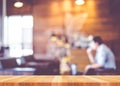Empty wood table with blur coffee shop background, Mock up Templa Royalty Free Stock Photo