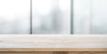 Empty wood table with blur room office and window city view Royalty Free Stock Photo