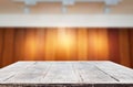 Empty wood table and blurred booked cafe light background. product display template. Business presentation Royalty Free Stock Photo