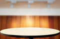 Empty wood table and blurred booked cafe light background. product display template. Business presentation Royalty Free Stock Photo