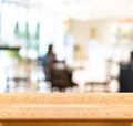 Empty wood table and blurred cafe light background. product display template.Business presentation Royalty Free Stock Photo