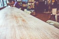 Empty wood table and blurred cafe light background. product display template.Business presentation. Royalty Free Stock Photo