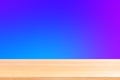 Empty wood table floors on gradient blue and purple soft background, wood table board empty front colorful gradient, wooden plank Royalty Free Stock Photo