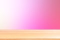 Empty wood table floors on gradient pink soft background, wood table board empty front colorful gradient, wooden plank blank Royalty Free Stock Photo