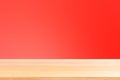 Empty wood table floors on gradient red soft background, wood table board empty front colorful gradient red, wooden plank blank Royalty Free Stock Photo