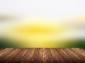 Empty wood table over blurred abstract landscape with bokeh background Royalty Free Stock Photo