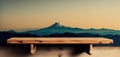 Empty wood table for product mock up and display with Japan Fuji mountain in the Background, Generative AI