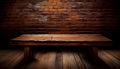 Empty wood table top with abstract old brick wall background Royalty Free Stock Photo