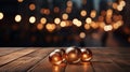 empty wood table top and blur of room with a christmas tree background. Generative AI Royalty Free Stock Photo