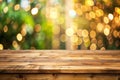 Empty of wood table top with blurred bokeh abstract background. For montage product display or design key visual layout Royalty Free Stock Photo