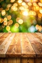 Empty of wood table top with blurred bokeh abstract background. For montage product display or design key visual layout Royalty Free Stock Photo