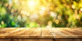 Empty of wood table top with blurred bokeh abstract background. For montage product display or design key visual layout Royalty Free Stock Photo