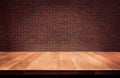 Empty wood table top with Brown brick wall background.For create product display or design key visual Royalty Free Stock Photo