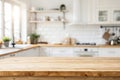Empty wood table top counter with blurred kitchen background Royalty Free Stock Photo