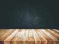 Empty wood table top counter on dark wall background.For create product display or design key visual Royalty Free Stock Photo