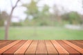 Empty wood table top on nature green blurred background at garden,space for montage show products Royalty Free Stock Photo