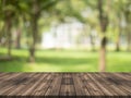 Empty wood table top on nature green blurred background at garden,space for montage show product Royalty Free Stock Photo