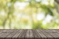 Empty wood table top on nature green blurred background at garden,space for montage show product Royalty Free Stock Photo