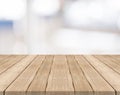 Empty wood table top on white blurred background
