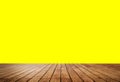 Empty of wood table top on yellow pastel color background.For montage product display or design key visual layout Royalty Free Stock Photo