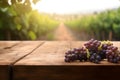 Empty wood table in a vineyard with blurred background, ai generative illustration Royalty Free Stock Photo