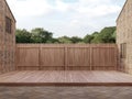 An empty wood terrace between old bricks building 3d render Royalty Free Stock Photo