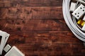 Empty wooden background for text,with electrical wire ,power plug socket ,Grounding receptacle Royalty Free Stock Photo
