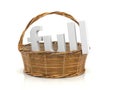 Empty wooden basket. White word in the basket