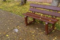 Empty wooden bench with raindrops in the autumn park Royalty Free Stock Photo