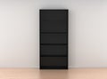 Empty wooden bookcase isolated against the white wall in bright interior