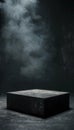 empty wooden box Podium black dark smoke background product platfor Royalty Free Stock Photo