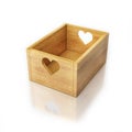 Empty wooden box on white with heart holders