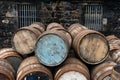 Scotch barrels at the whisky distillery, Scotland Royalty Free Stock Photo