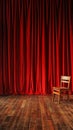 Empty wooden chair on stage with red curtains Royalty Free Stock Photo