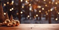 empty wooden city street table with christmas decoration