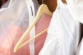 Empty wooden clothes hanger Royalty Free Stock Photo