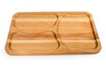 Empty wooden compartment dish with three departments on a white background Royalty Free Stock Photo