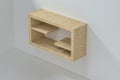 Empty wooden cube shelf in the empty room, 3d rendering Royalty Free Stock Photo
