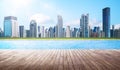 Empty wooden deck with swimming pool Royalty Free Stock Photo