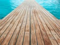 Empty wooden deck with swimming pool Royalty Free Stock Photo