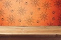 Empty wooden deck table over halloween wallpaper Royalty Free Stock Photo